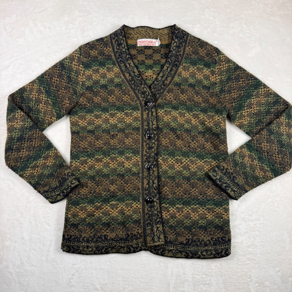 Vintage Striped Inca Pattern Button Up Sweater Cardigan Womens Small Grandpacore